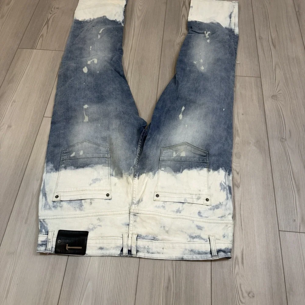 Copper Rivet Size 42/32 Slim Fit Distressed Jeans Bleached - Picture 8 of 10